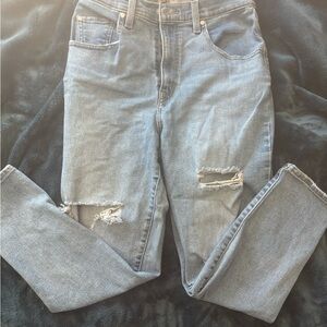 Levi's Women's Skinny Ripped Jeans - Light Blue Wash high waisted mom jeans